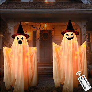 Halloween Decor Outdoor Indoor- 2 Packs Large Light-Up Spooky Standing Ghost